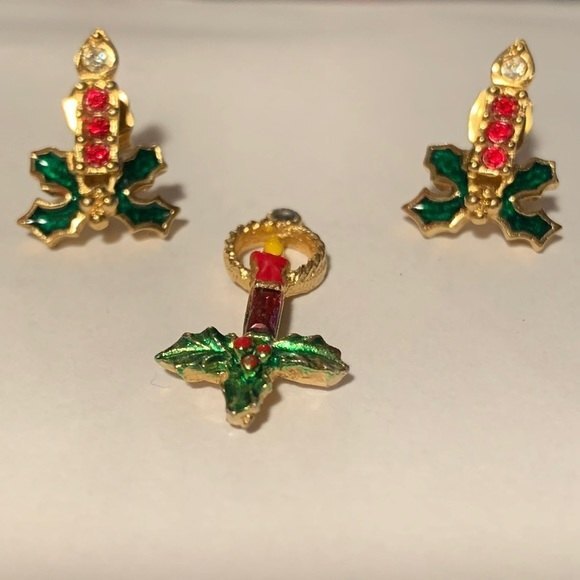 Matched Set Christmas Candle Earrings and Pendant - Picture 1 of 2